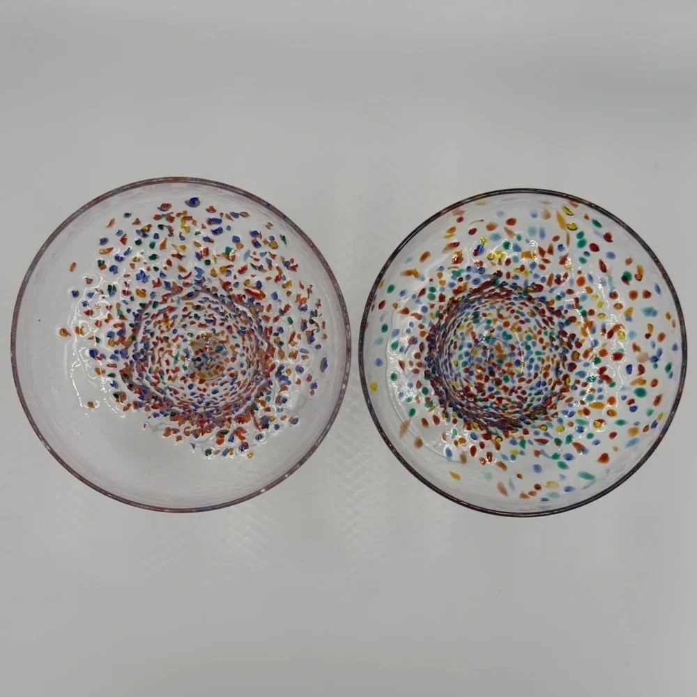 Pier 1 Hand Blown Multi Dot Margarita Glasses Set of 2 New Old Stock